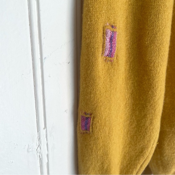 Ryan Roche 100% Cashmere Mustard Turtleneck Sweater with Pink Visible Mends - Picture 5 of 7